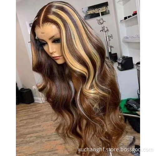 100% Virgin Brazilian Human Hair Frontal Wig 10A Grade Highlight Wigs Ombre Piano Color Human Hair Hd Lace Front Wigs